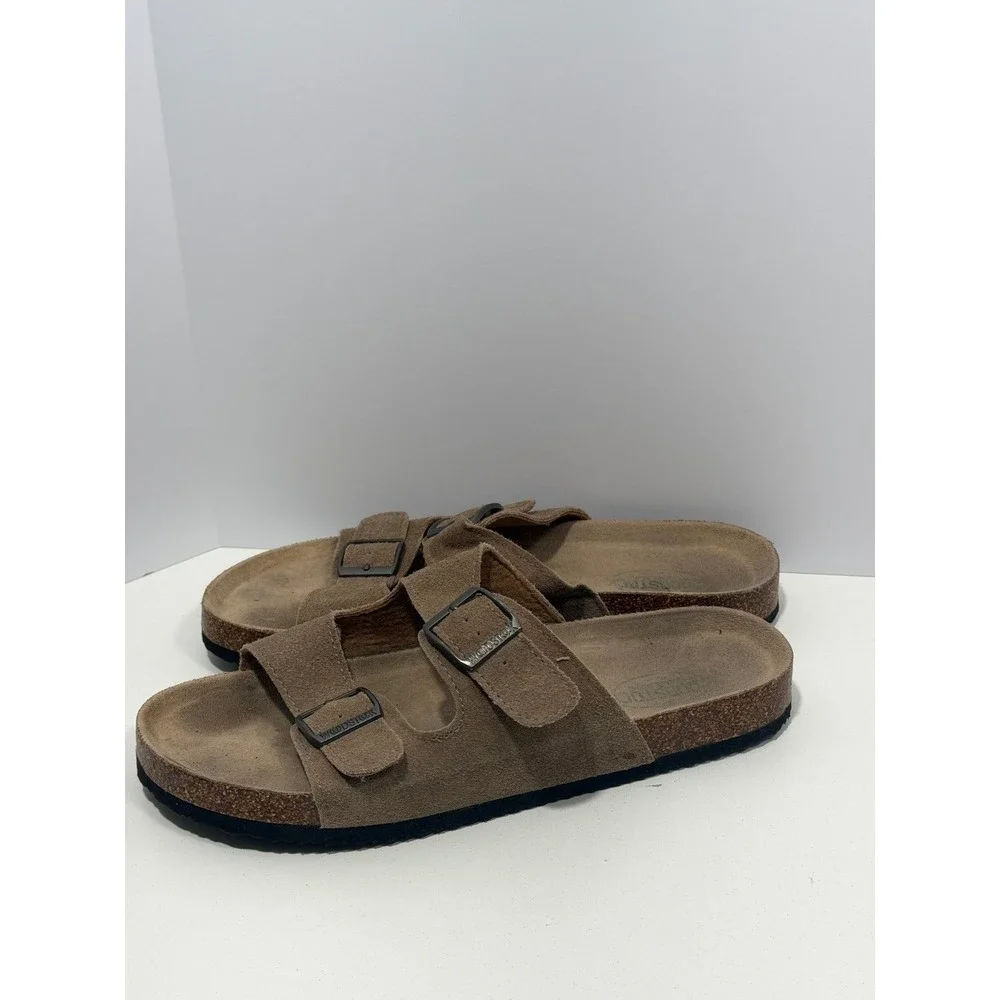 Woodstock Heritage Brown Suede Double Strap‎ Buckle Cork Slide Sandals sz 9 Men